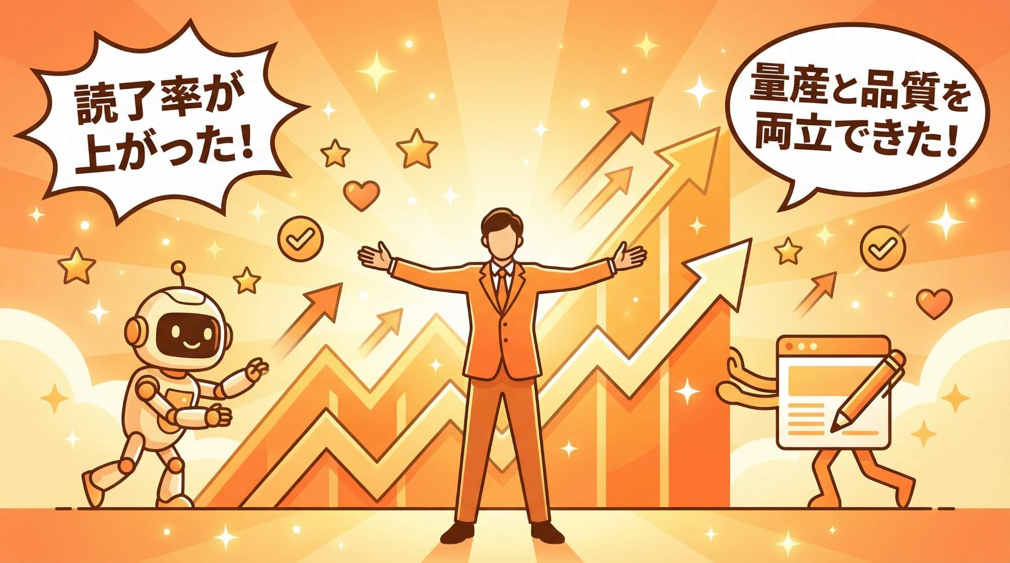 AIで量産し文賢で磨いた後の読了率向上と理想の未来を表現したイラスト