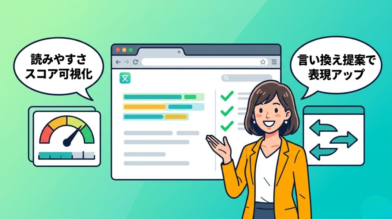 文賢の読みやすさスコアと言い換え提案機能の画面イメージ