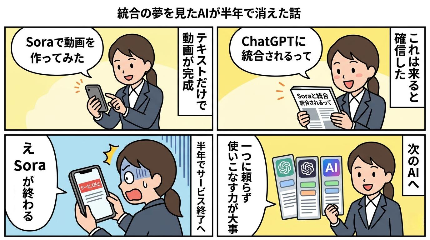 Soraの登場から終了までを描いた4コマ漫画