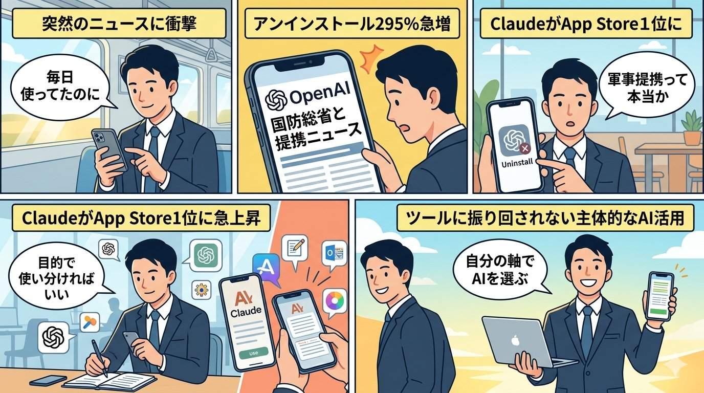 ChatGPT幻滅からAI選びの本質を学ぶ4コマ漫画