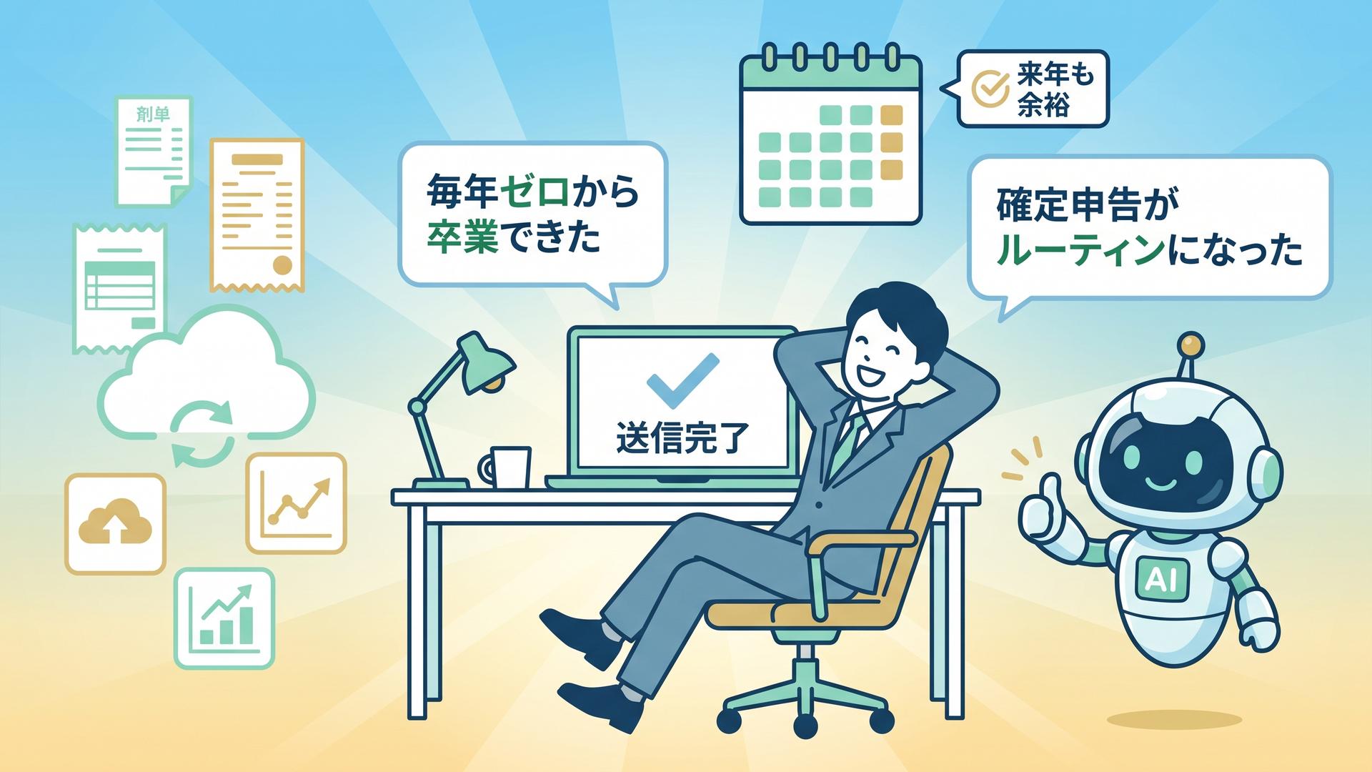 確定申告がルーティンになった未来イメージ・毎年ゼロから卒業イラスト