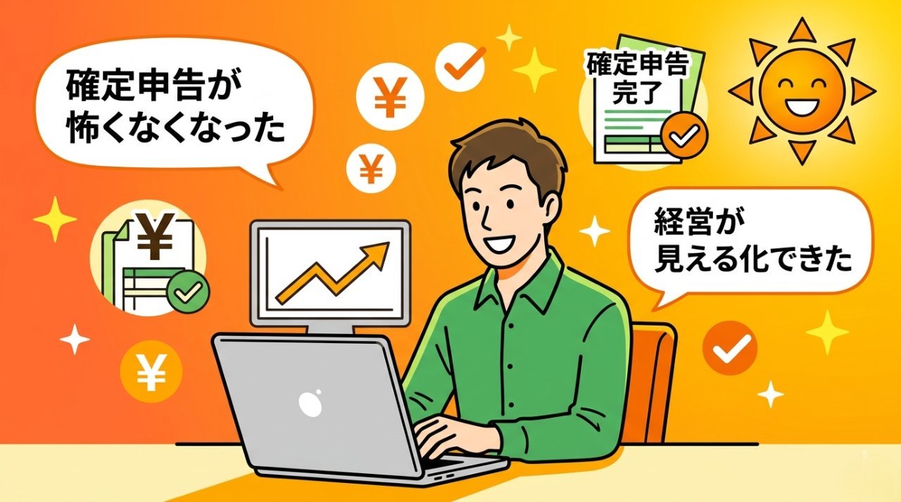 freee会計またはマネーフォワードを導入後に経営が見える化できたフリーランスのイラスト