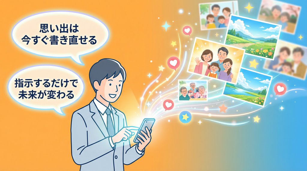 スマホで思い出の写真が蘇る理想の未来イメージ