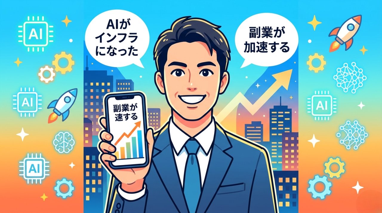 AIをインフラとして活用し副業が加速した理想の未来イメージ