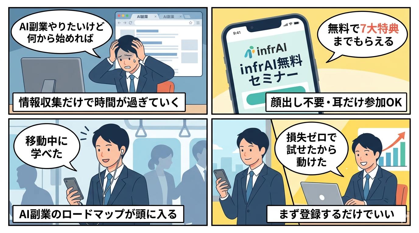 AI副業の地図を手に入れて月収アップを達成した理想の未来イメージイラスト