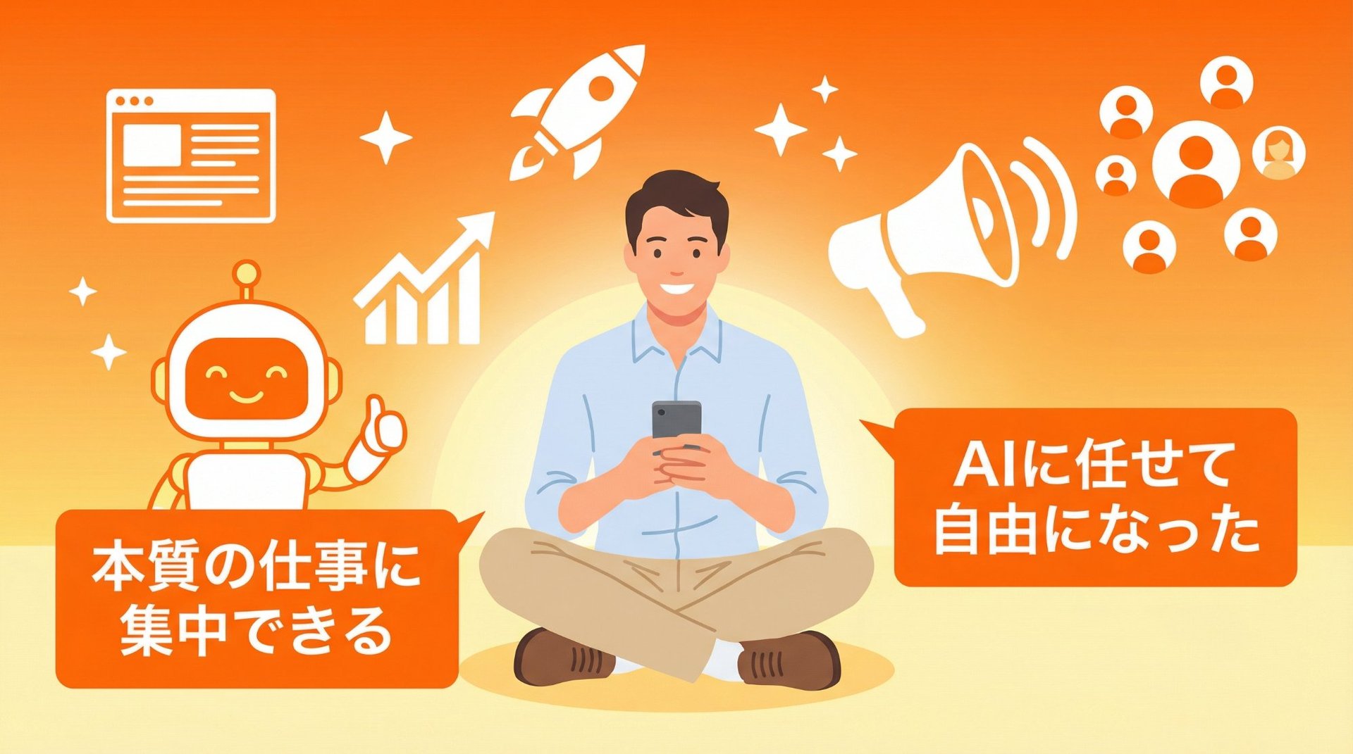 AIに任せて本質の仕事に集中できる未来イメージ
