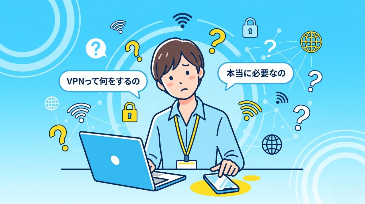 VPNって何をするのか迷っている初心者のイラスト