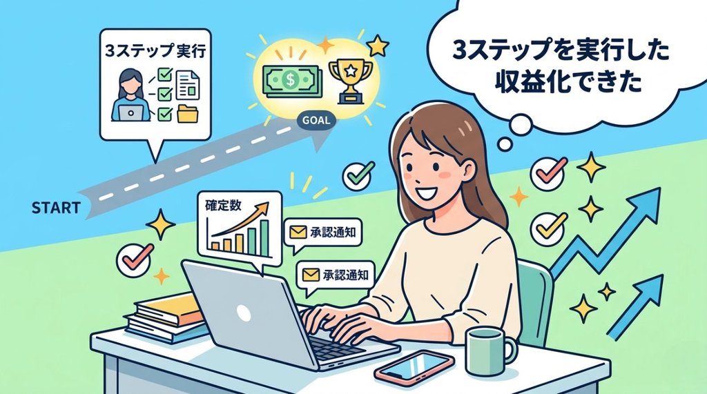3ステップを実行して収益化を達成した理想の未来イメージ