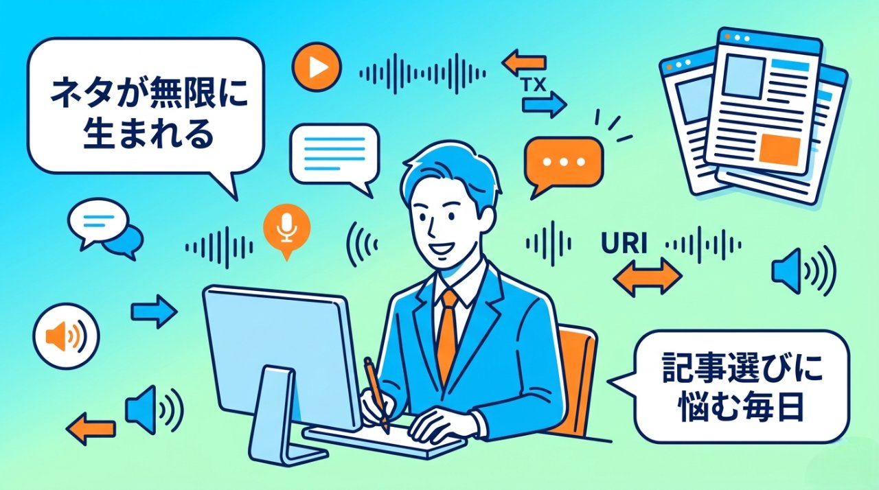 音声からネタが無限に生まれ記事選びに悩む理想のブログ生活イメージ