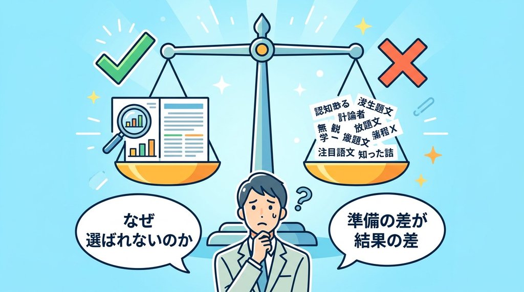 選ばれる回答と選ばれない回答の差を天秤で表したイラスト