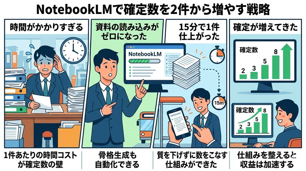 NotebookLMで確定数を2件から増やす4コマ漫画