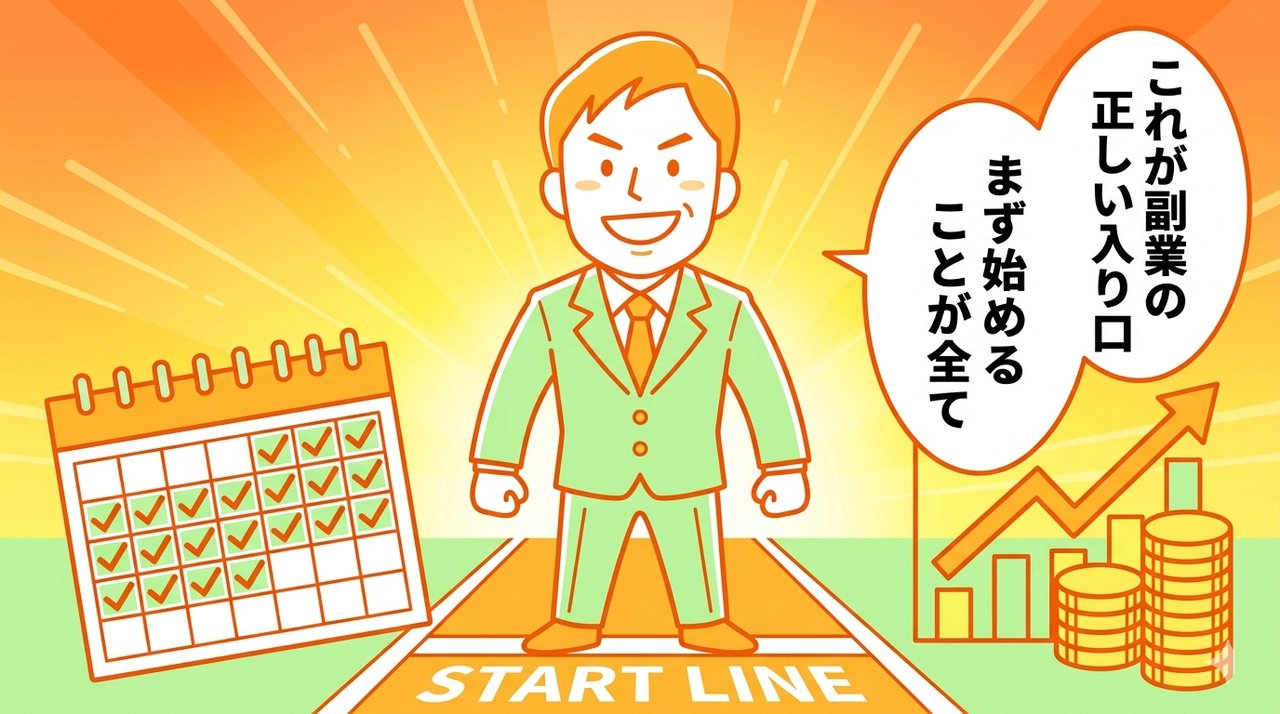 副業の正しい入り口に立つビジネスパーソン:まず始めることが全て