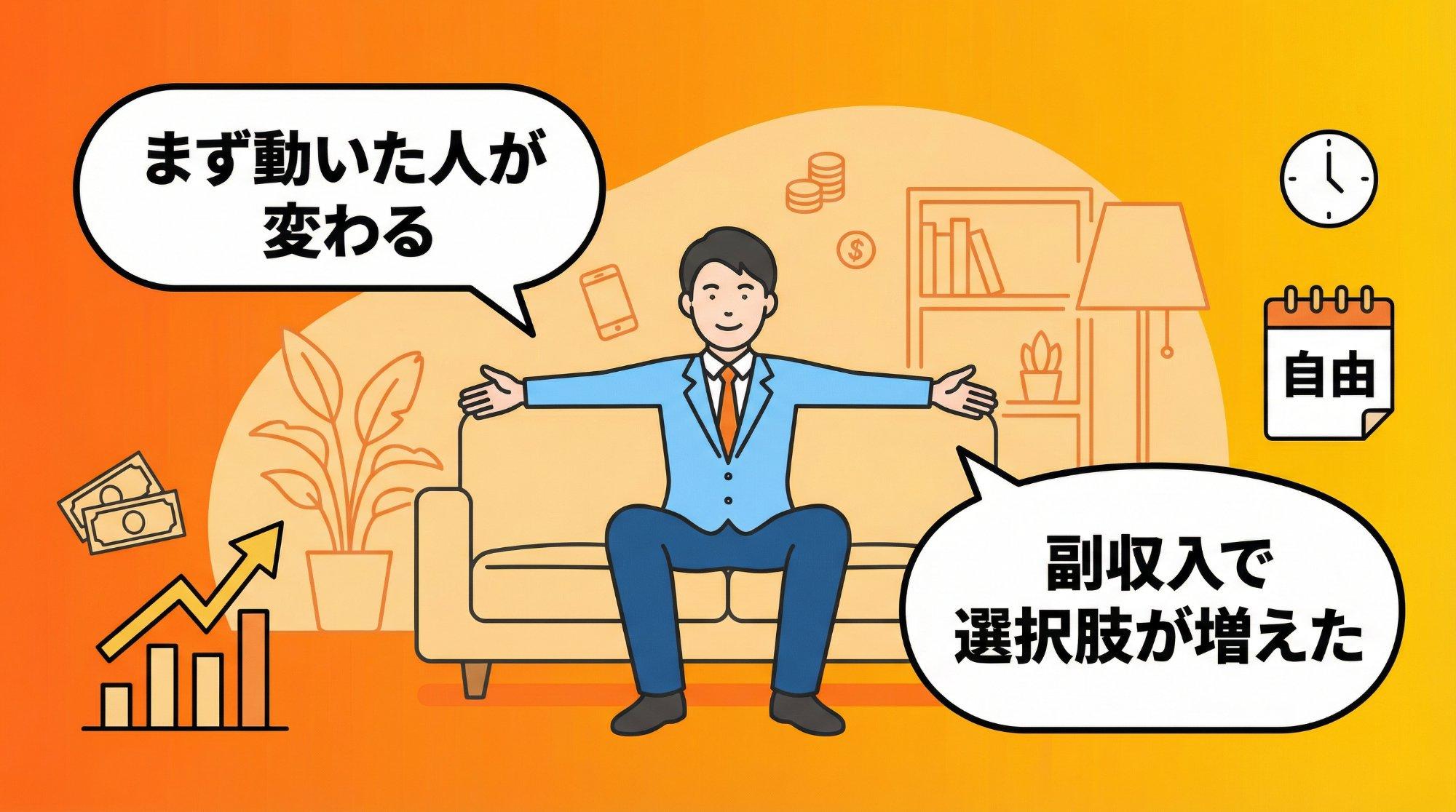 副収入を得て選択肢が増えた理想の未来イメージを描いたイラスト