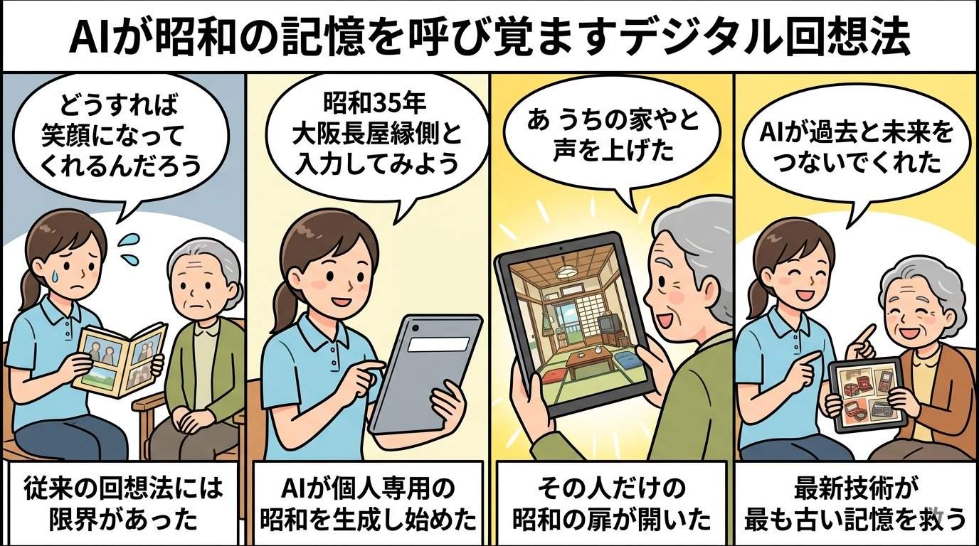 AIが昭和の記憶を呼び覚ますデジタル回想法——4コマ漫画で流れをわかりやすく図解