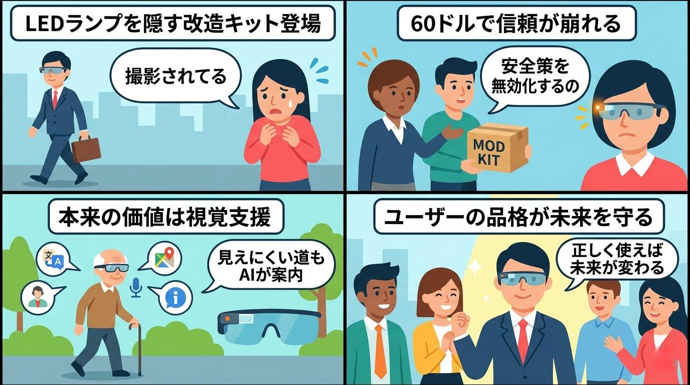 スマートグラスの問題と本来の価値を描いた4コマ漫画