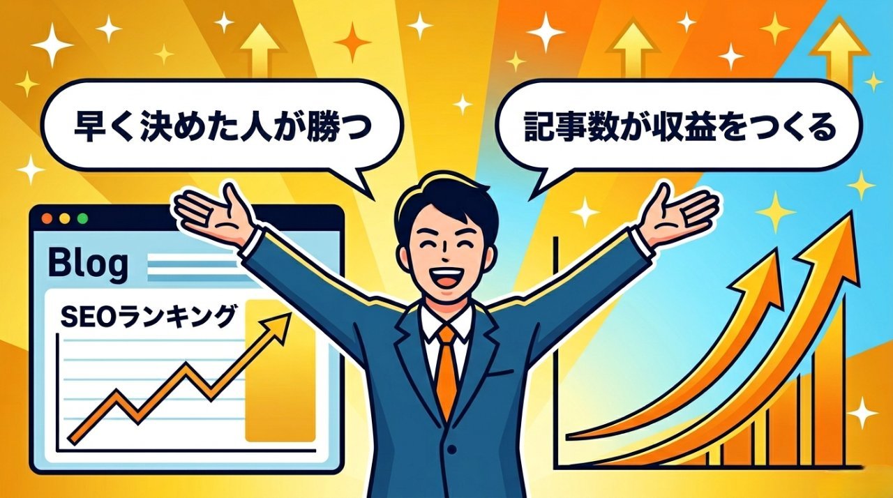 早く決めた人が勝つ・記事数が収益をつくる未来イメージ