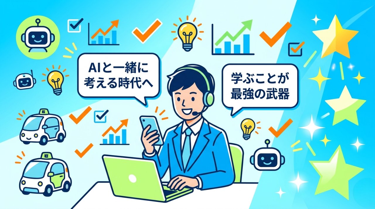 AIと一緒に考える時代へ・学ぶことが最強の武器という未来イメージイラスト