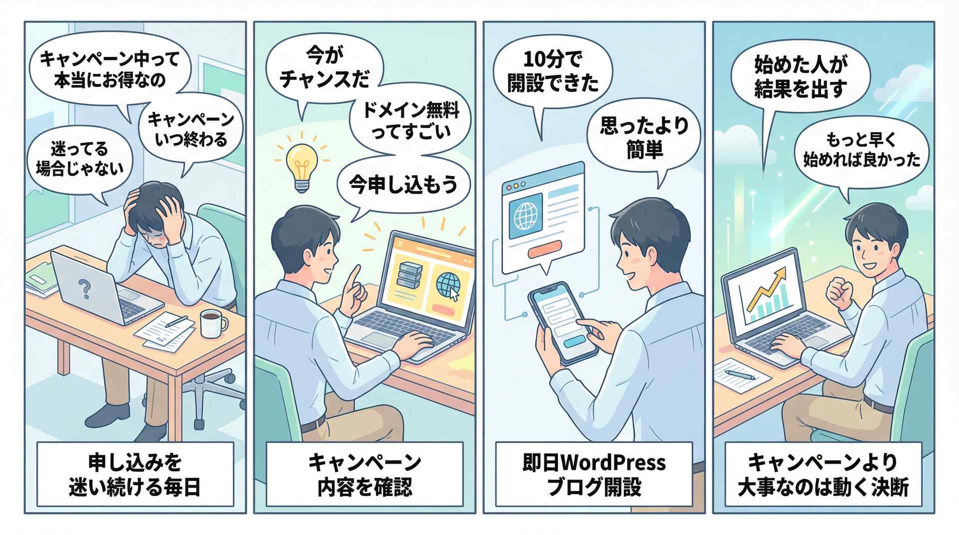 エックスサーバー申し込みから開設までを4コマ漫画で図解