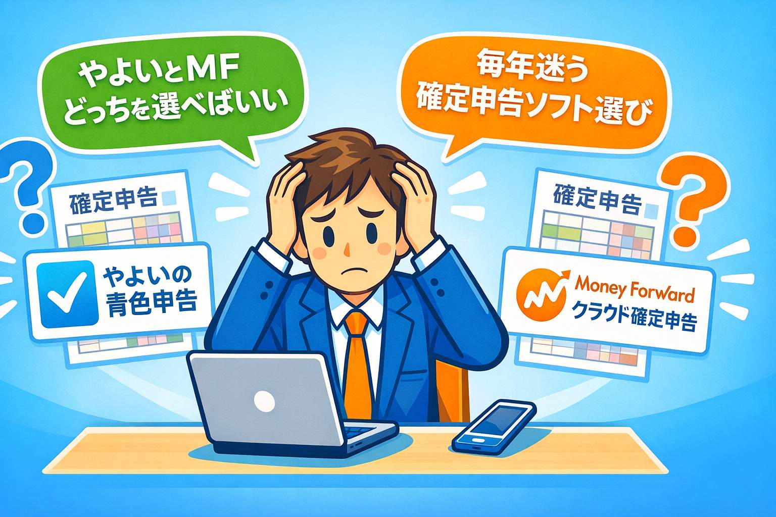 やよいとマネーフォワードどちらを選べばいいか悩むビジネスパーソン